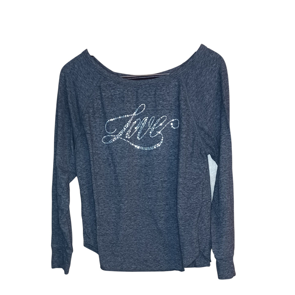 Women's Victoria's Secret Gray 3/4 Sleeve Love Rhinestone Sleepshirt Size Medium